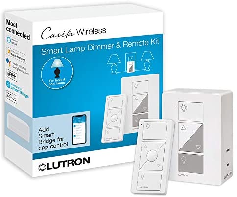 Lutron Caseta Wireless Single-Pole/3-Way Smart Lighting Lamp Dimmer and Remote Kit | P-PKG1P-WH | White