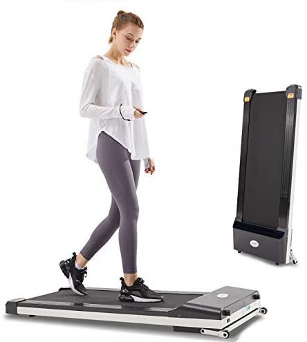 UMAY Under Desk Treadmill for Home & Office with Foldable Frames, Walking Jogging Machine Small Flat Treadmill Machine with Low Noise & Sports App for Small Spaces
