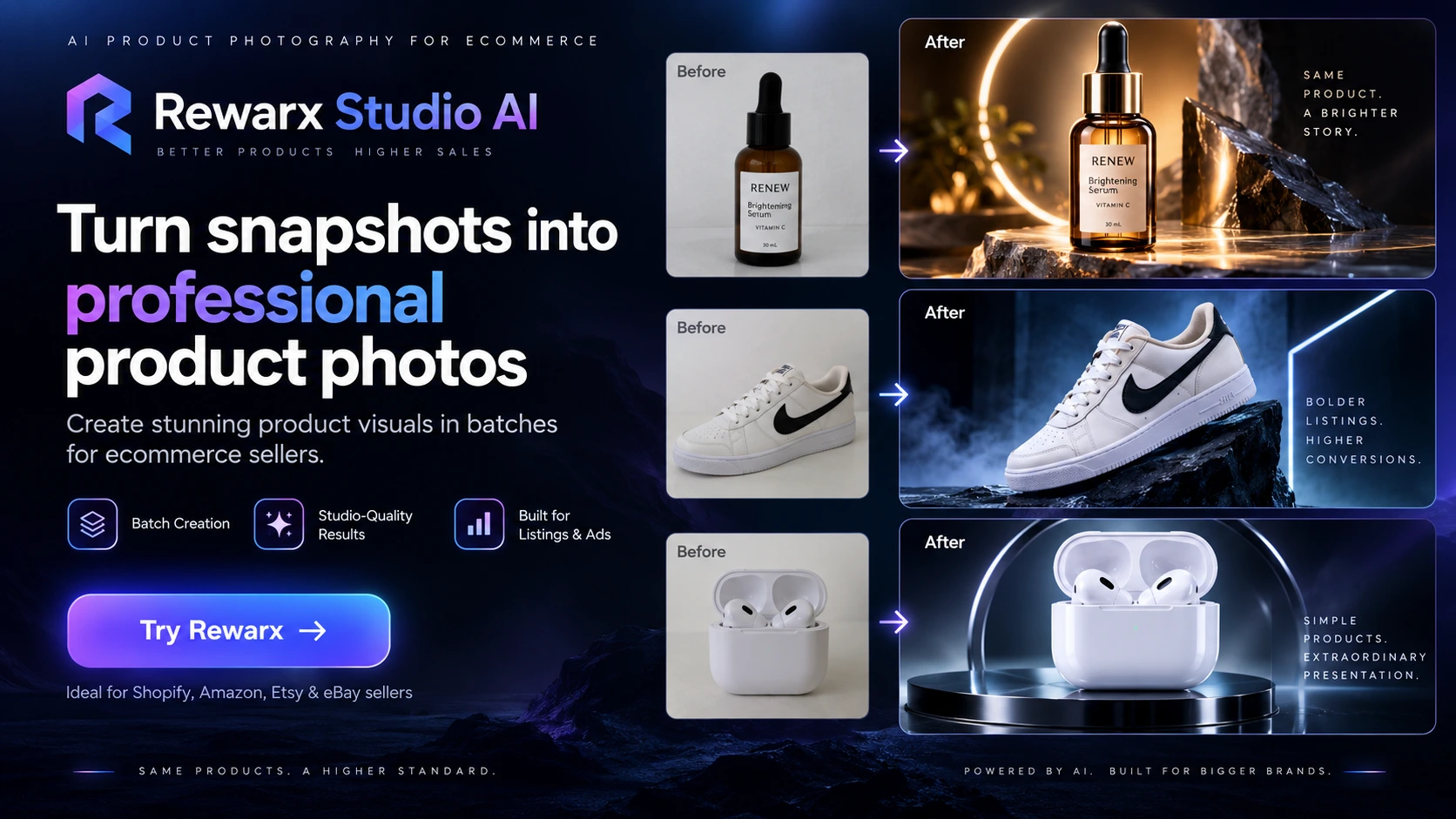 Rewarx Studio AI ecommerce product categories